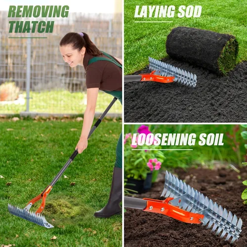 Vista 6 de Walensee Rastrillo Dethatcher, Rastrillo Dethatcher para Césped de 15 pulgadas, Rastrillo Dethatcher Robusto, Rastrillo de Metal de Acero Eficiente