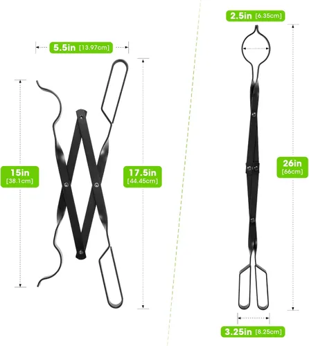 Vista 7 de Pinzas para Chimenea de 26", himaly Herramientas de Atizador para Chimenea de Acero de Hierro Forjado Resistente - Acabado Negro Resistente al