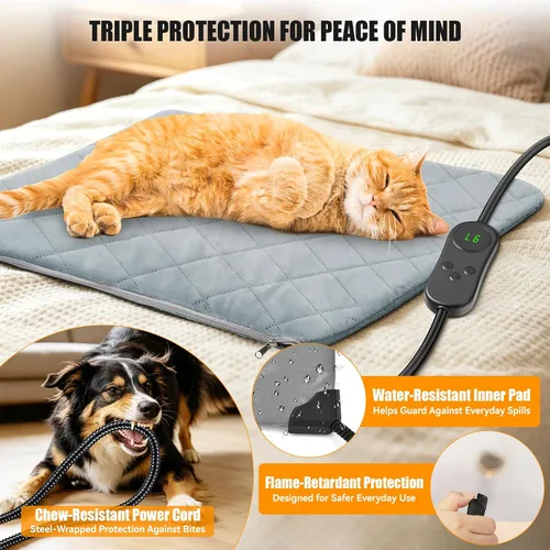 Vista 3 de Cama térmica para gatos para mascotas, gatos, perros, almohadilla Temperatura ajustable, 6 niveles de calor y 6 modos de temporizador, cable