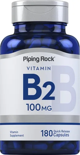 Piping Rock Vitamina B2 100 mg | 180 Cápsulas | Riboflavina | Vegetariano, sin OMG, suplemento sin gluten