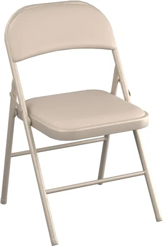 Juego de 4 sillas plegables de vinilo beige con asiento acolchado