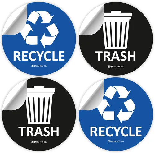 Vista 2 de IGNIXIA Calcomanías de reciclaje para contenedores de 6 x 6 pulgadas grandes (paquete de 2) calcomanías impermeables con protección UV para botes