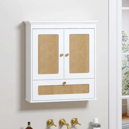 Vista 8 de Spirich Armario de pared de baño sobre inodoro, boho, rota con estante ajustable, almacenamiento de montaje en pared que ahorra espacio