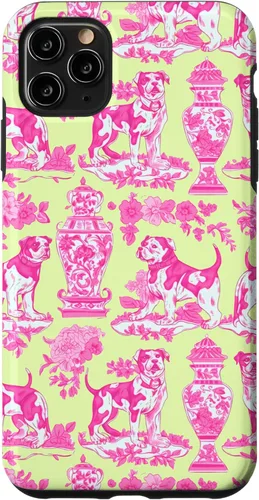 Vista 13 de Chinoiserie Dog Yellow Pink Toile Preppy Grandmillennial Case for iPhone 16