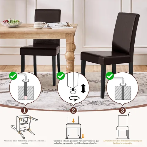 Vista 6 de Yaheetech Juego de 4 sillas de comedor de piel sintética con superficie impermeable y patas de madera para cocina, restaurante y sala de estar