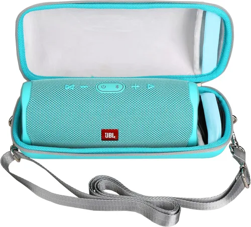 Vista 2 de Mchoi Funda rígida portátil para JBL Charge 4 / Charge 5 altavoz Bluetooth impermeable con correa para el hombro, solo funda, verde azulado