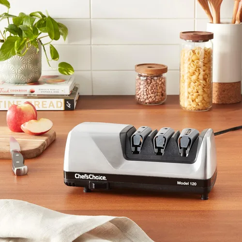 Vista 8 de Chef's Choice afilador de cuchillos profesional de 3 capas, afilador de 120 diamantes, Metal cepillado