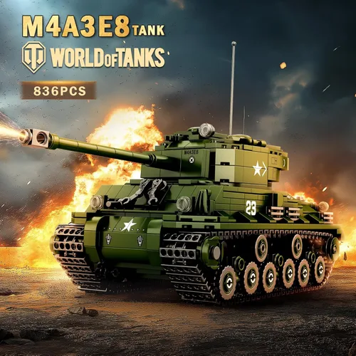 Vista 2 de Reobrix M4A3E8 - Juego de construcción de tanques Sherman, WW2, juego de bloques de construcción de tanques armados militares estadounidenses