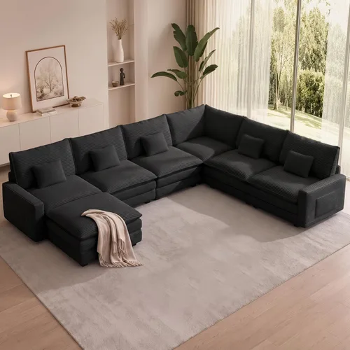 Vista 57 de Sofá seccional modular de 107", sofá de nube en forma de L con otomana Beige