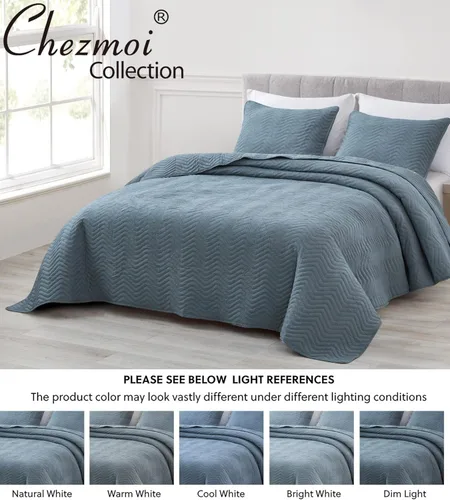Vista 6 de Chezmoi Collection Weaver - Juego de edredón de 3 piezas, tamaño King, color azul polvoriento, suave microfibra aplastada, ligera, colcha reversible