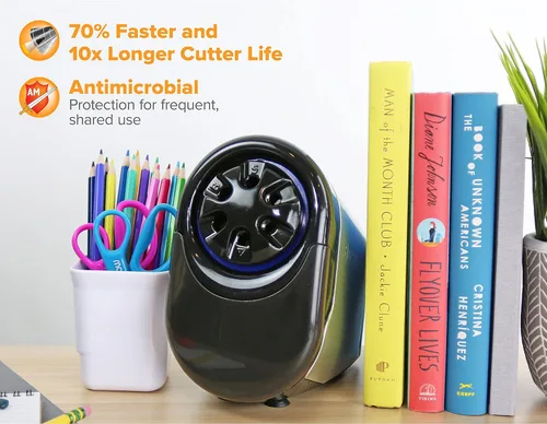 Vista 6 de Bostitch Antimicrobial QuietSharp Glow Extra Heavy Duty Classroom Electric Pencil Sharpener with Replaceable Cutter Cartridge System, SilverBlack