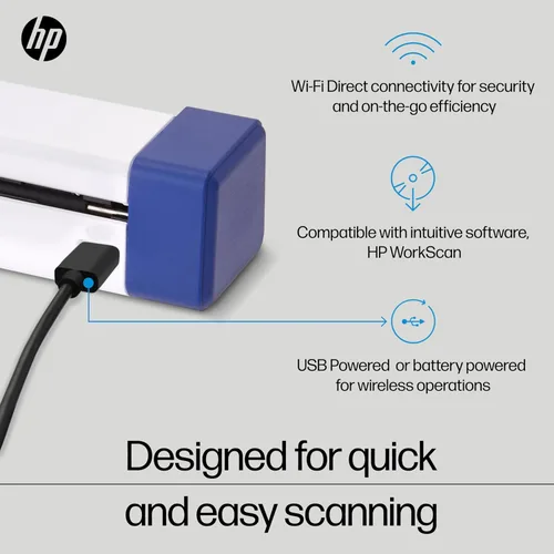 Vista 4 de HP Escáner de documentos portátil PS100W Escáner digital simple, compacto, portátil, inalámbrico, de 1 cara para el hogar y la oficina