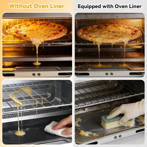 Vista 4 de Revestimiento de horno compatible con freidora de aire de puerta francesa Ninja, 4 forros de horno para la parte inferior del horno para puerta
