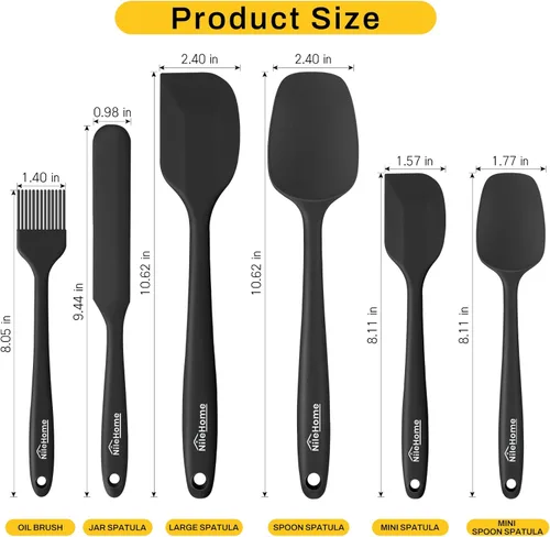 Vista 2 de NileHome - Juego de espátulas de silicona, 6 piezas, utensilios de cocina de grado alimenticio con cepillo de silicona, espátula de goma resistente