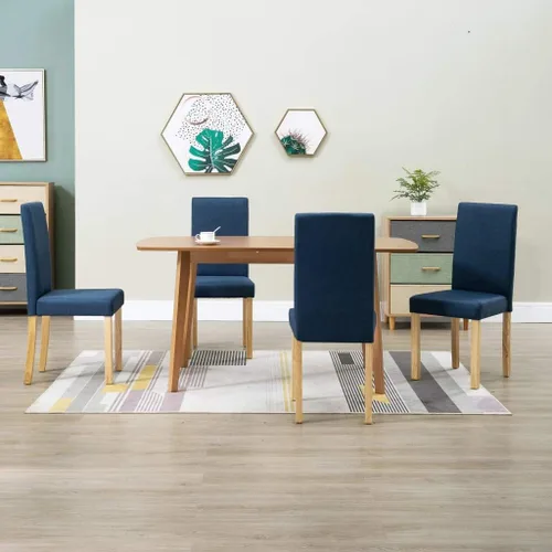 Vista 21 de Dining Chair Set of 6 Black Fabric Upholstered with Solid Rubber Wood Frame Modern Ergonomic Design for Dining Room Kitchen and Living Room