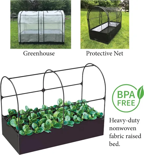 Vista 3 de SIMPO Sistema de jardín 3 en 1: cama de jardín elevada de tela + cubierta de invernadero + red protectora (36 x 72 x 53 pulgadas)