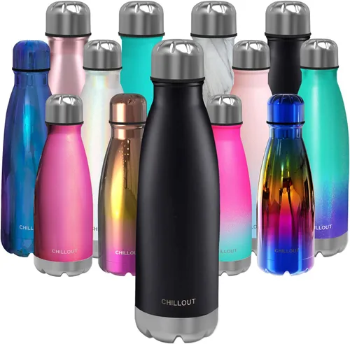 Vista 52 de CHILLOUT LIFE Botella de agua de acero inoxidable para la escuela de niños: 12 oz con aislamiento de doble pared en forma de botella de cola