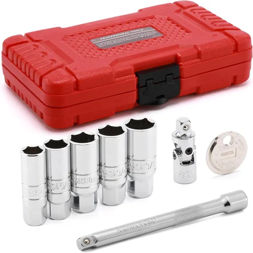 Vista 6 de EMENTOL Juego de enchufes de bujía de 3/8 pulgadas, CR-V, SAE y métrico, 3/8" Drive 6-Point Socket Set