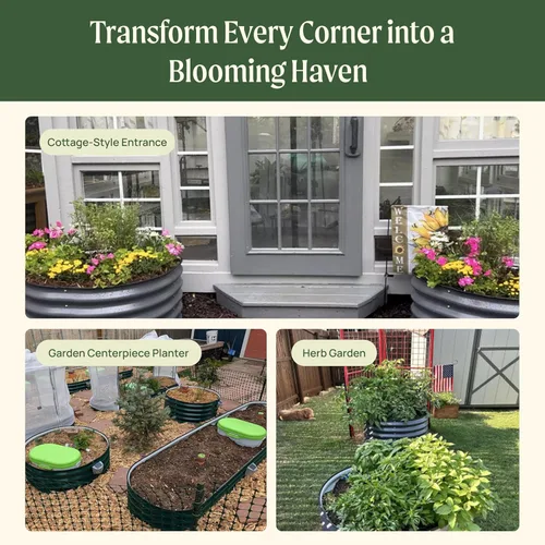 Vista 3 de Cama de jardín elevada para hierbas de 17 pulgadas de alto para albahaca, lavanda, salvia; jardinera redonda para frutas y tomates de 24 pulgadas