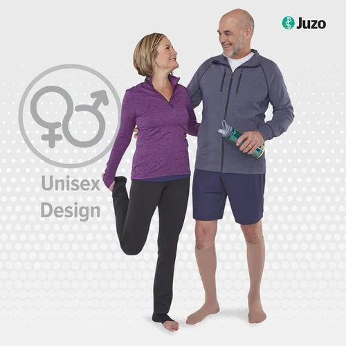 Vista 2 de Juzo Dynamic Varin 3512 - Medias de punta abierta de 30-40 mmHg con banda superior de silicona, corta, Negro