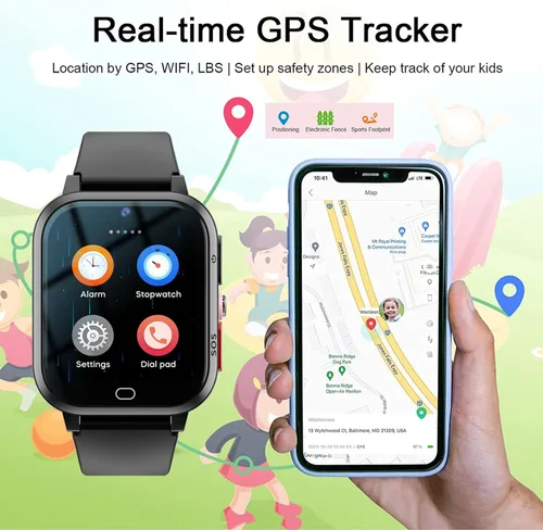 Vista 2 de Reloj inteligente con GPS 4G para niños, línea de Whatsapp, videollamada y texto, chat de voz, mensaje de alarma SOS, rastreador en tiempo real