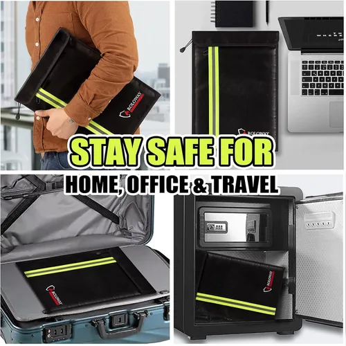 Vista 7 de ROLOWAY Bolsa de documentos ignífuga negra con 2 bolsillos y bolsa ignífuga grande (negro)