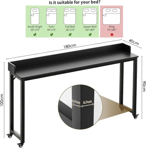 Vista 2 de Clevich Mesa para colocar sobre la cama con ruedas, tamaño Queen y matrimonial, para computadora portátil, carrito de pie para laptop, mesa de cama
