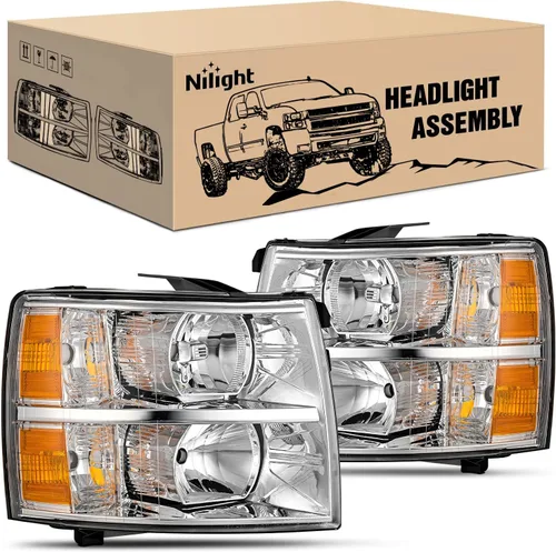 Vista 10 de Nilight Conjunto de faros para 2007 2008 2009 2010 2011 2012 2013 Silverado 1500 2007-2014 Silverado 2500HD 3500HD Faros de repuesto Carcasa negra
