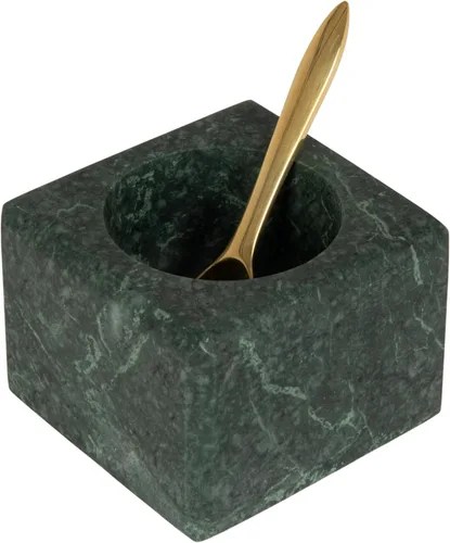 Vista 14 de Creative Co-Op Cuenco de sal de mármol gris con cuchara de acero inoxidable dorado