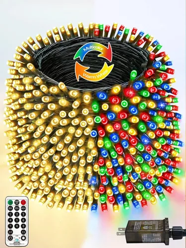 Vista 9 de Guirnalda de luces LED, 264 pies, 800 luces, exteriores e interiores, temporizador, función de memoria, 8 modos, cable verde, impermeable, árbol
