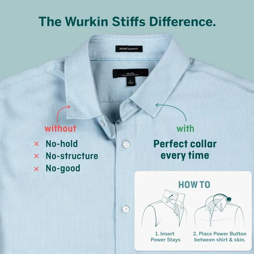 Vista 5 de Würkin Stiffs Power Stays - Estancias magnéticas para collar Estancias eléctricas con estuche de almacenamiento Collar de camisa de metal
