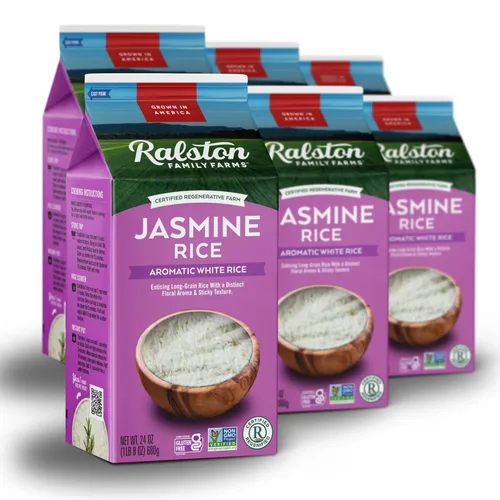 Ralston Family Farms Arroz blanco jazmín, caja de 24 onzas: paquete de 6, cultivado en Estados Unidos, sin OMG, naturalmente libre de gluten