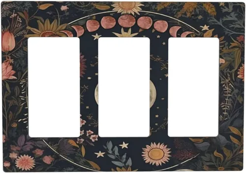 Vista 120 de Cubierta de Interruptor de Luz de Estilo Boho Vintage de los 70 Sol Arcoíris Champiñón Floral Rocker Individual 1 Gang Cubierta de Enchufe