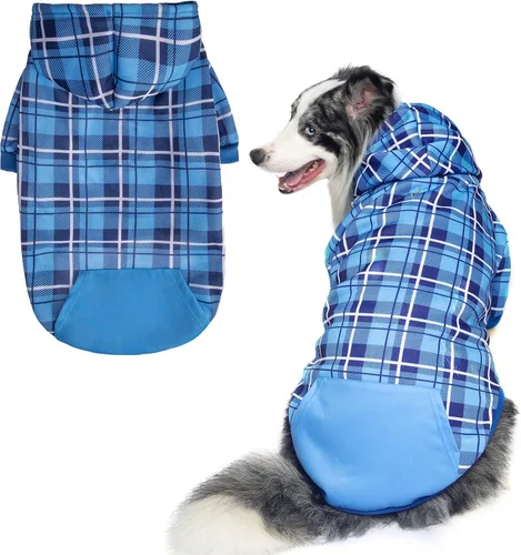Vista 20 de EXPAWLORER Sudadera con capucha para perro a cuadros, estilo británico con agujero para correa Beige
