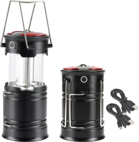 Lichamp Paquete de 2 linternas de campamento recargables y alimentadas por baterías, fuente de alimentación dual y linterna de 4 modos, linterna COB