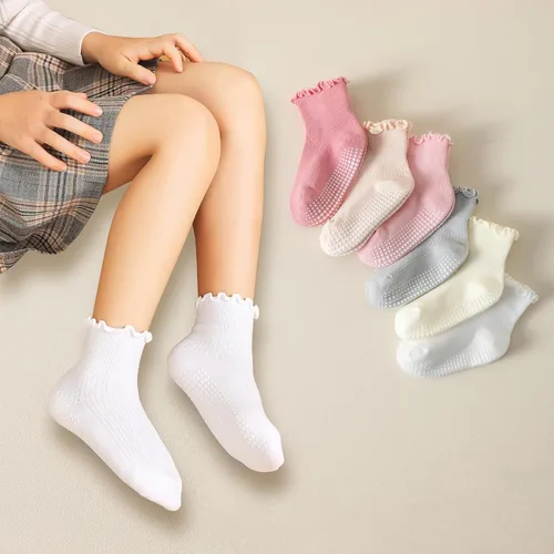 Vista 7 de 6 pares de calcetines con volantes para niñas, calcetines antideslizantes para bebés, bonitos y con volantes