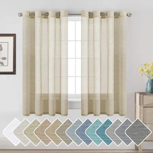 Vista 79 de H.VERESAILTEX - Cortinas de lino natural mezclado con 2 paneles semi transparentes de lino texturizado para sala de estar/dormitorio filtrado