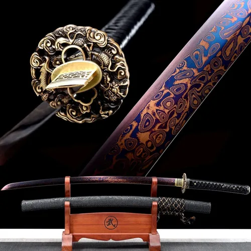 Espada japonesa de samurái Katana auténtica hecha a mano de acero al carbono 1095 de alta calidad, espada de dragón real y afilada, Katana con