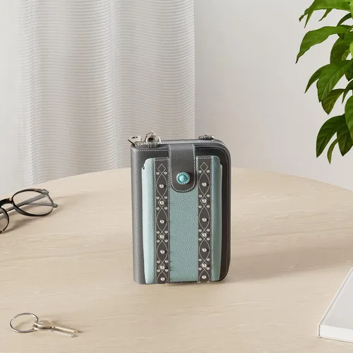 Vista 4 de Montana West Western - Cartera cruzada para teléfono para mujer, con bloqueo RFID, con ranuras para efectivo y bolsillo con cremallera Hoja de arce
