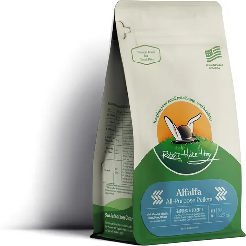 Vista 4 de Rabbit Hole Hay - Pellets de alfalfa totalmente naturales para mascotas pequeñas - 12 oz - Mezcla rica en nutrientes