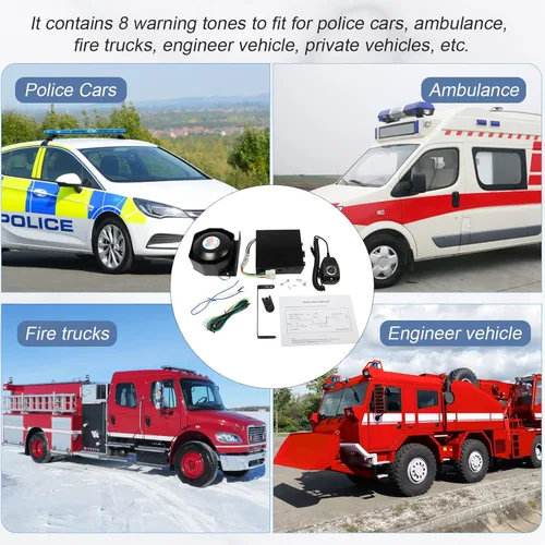 Vista 5 de Sistema de altavoces PA de sirena de advertencia de emergencia de 200W 8 tonos con micrófono de mano y 2 interruptores de control de luces