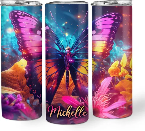 Vista 20 de Hyturtle Vaso personalizado de mariposa morada de 20 onzas con tapa, regalos de cumpleaños y Navidad para ella, madres, mujeres, amantes