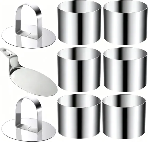DATANYA Cake Ring Molds 4 Inch Stainless Steel Round Food Ring Dessert Mousse Cooking Ring Molds with Pushers & Lifter for Pastry Crumpet Baking (6