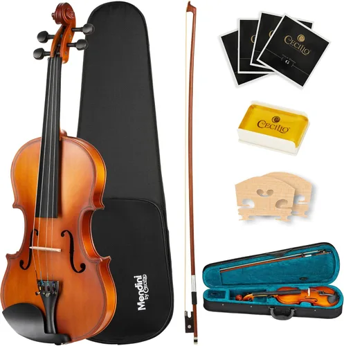 Vista 9 de Mendini by Cecilio Juego de viola de madera maciza de 12 pulgadas para principiantes, kit de viola acústica tallada a mano con estuche rígido, arco