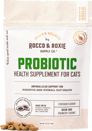 Rocco & Roxie - Probióticos para gatos, suplemento de salud para gatos, prebióticos y posbióticos para apoyo digestivo + intestinal, alivio del