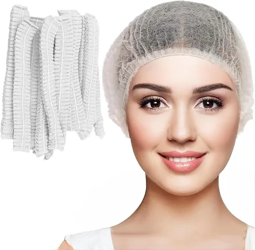 Vista 7 de Gorras Bouffant desechables, red de pelo de 24 pulgadas, tapón elástico para servicio de alimentos, cubierta de cabeza para dormir