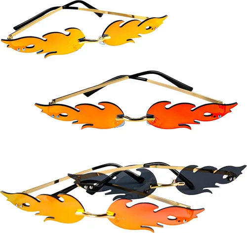 Vista 4 de PROLOSO 2 pares de gafas de sol de llama de fuego de moda sin bordes gafas de sol con forma de llama gafas de sol unisex para fiesta