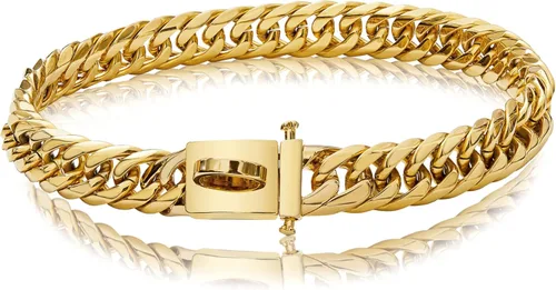 Vista 3 de BAOBOTE Collar de Cadena de Oro para Perro con Hebilla de Broche de Seguridad, Collar de Perro de Eslabones Cubanos de 19 mm, Collar Resistente a