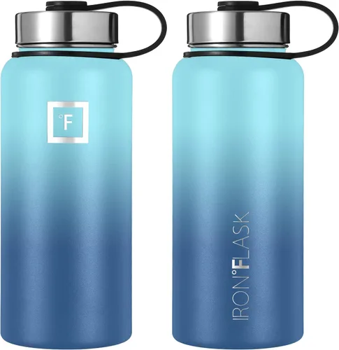 Vista 88 de IRON °FLASK - Botella deportiva de 14, 18, 22, 32, 40, 64 o 128 onzas, 3 tapas (boquilla), acero inoxidable aislado al vacío, doble pared moderna