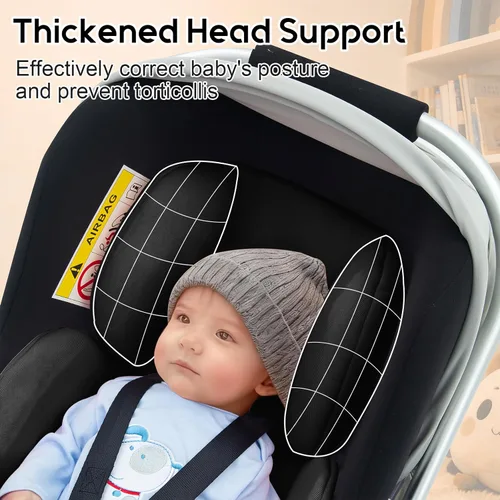 Vista 4 de Inserto de asiento de coche para bebé con 2 reposacabezas para prematuros a niños pequeños, soporte de cabeza de asiento de coche para bebé